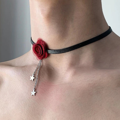 Accessories Red Flower Choker With Black Tassel