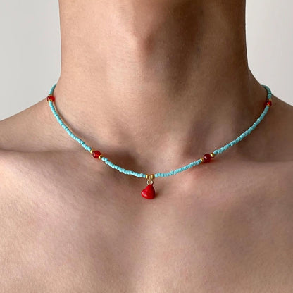 Accessories Red Heart Beaded Choker Necklace