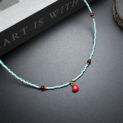 Red Heart Beaded Choker Necklace