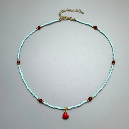 Accessories Red Heart Beaded Choker Necklace
