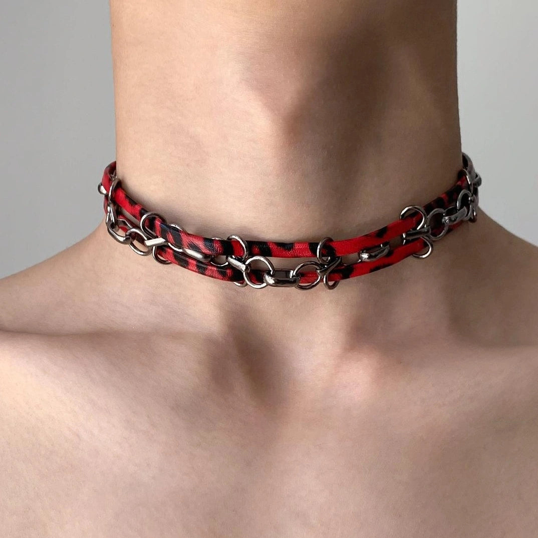 Accessories Red Leopard Choker Necklace