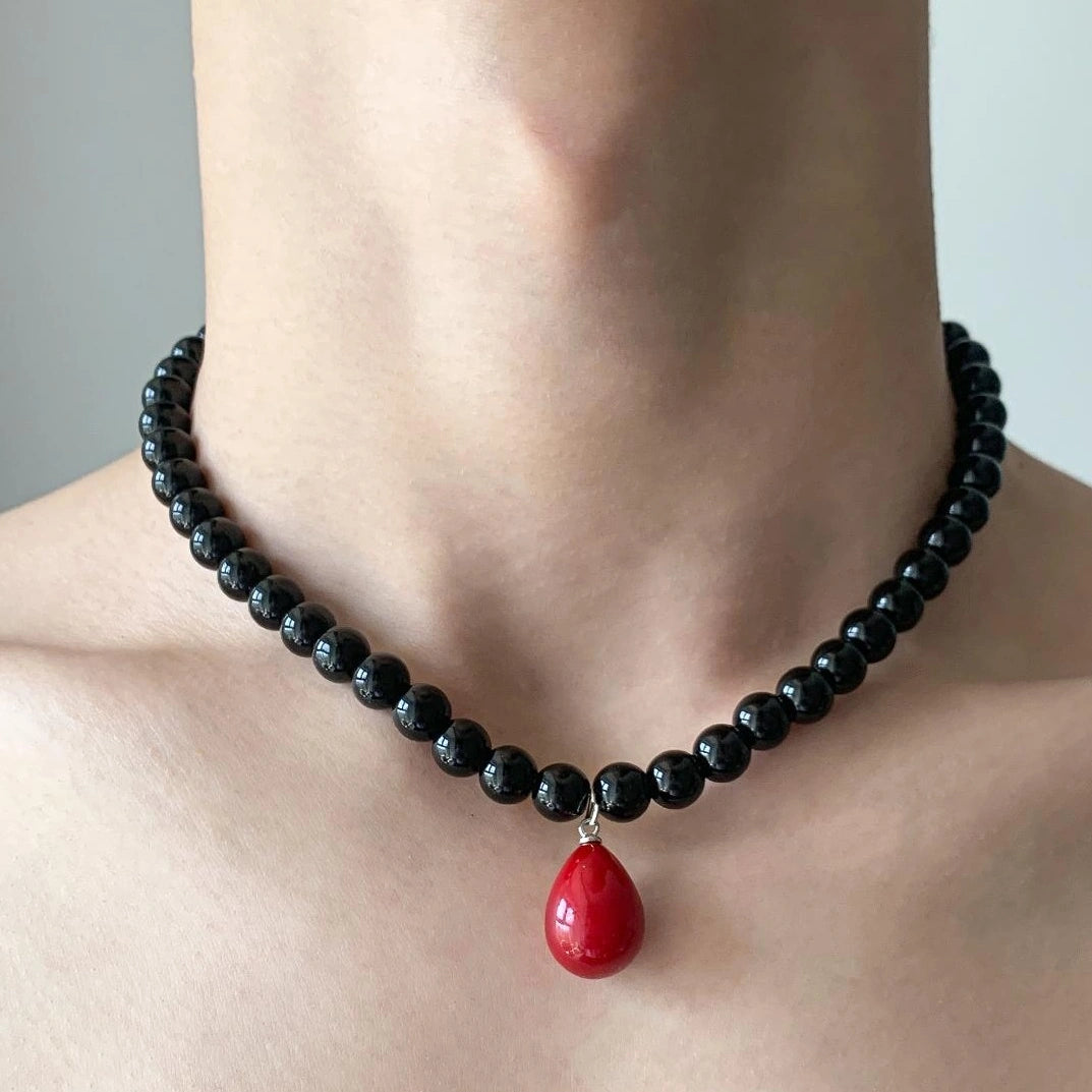 Accessories Red Teardrop Beaded Choker Necklace