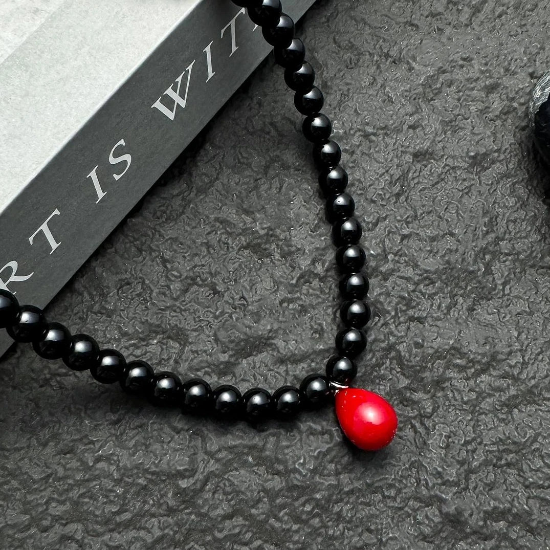 Accessories Red Teardrop Beaded Choker Necklace