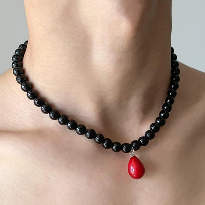 Accessories Red Teardrop Beaded Choker Necklace