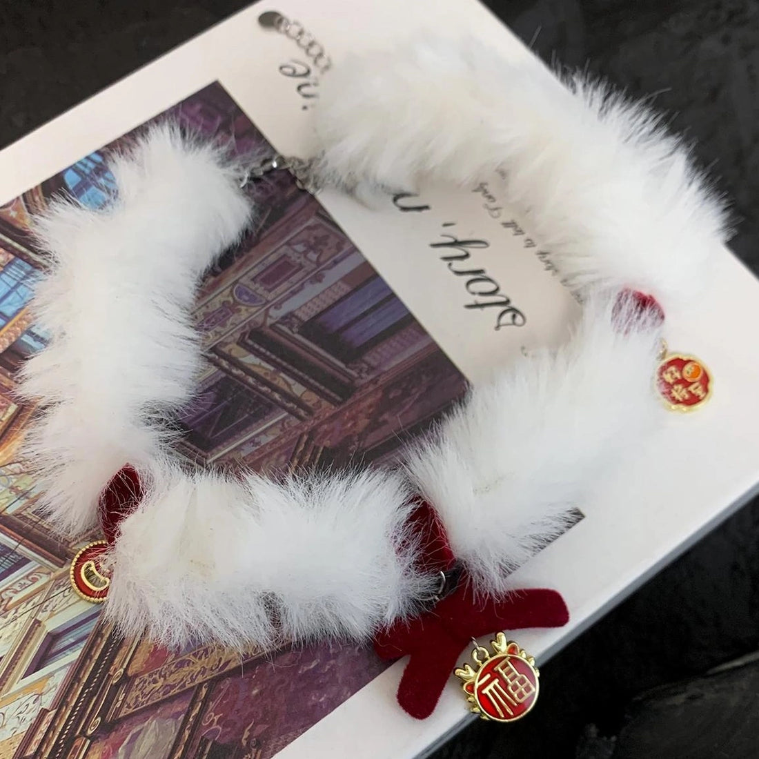 Accessories Red Velvet Bow Choker With Embroidered Luck Charm