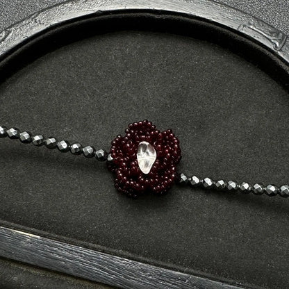 Accessories Red Woven Beaded Flower Black Onyx Choker Necklace