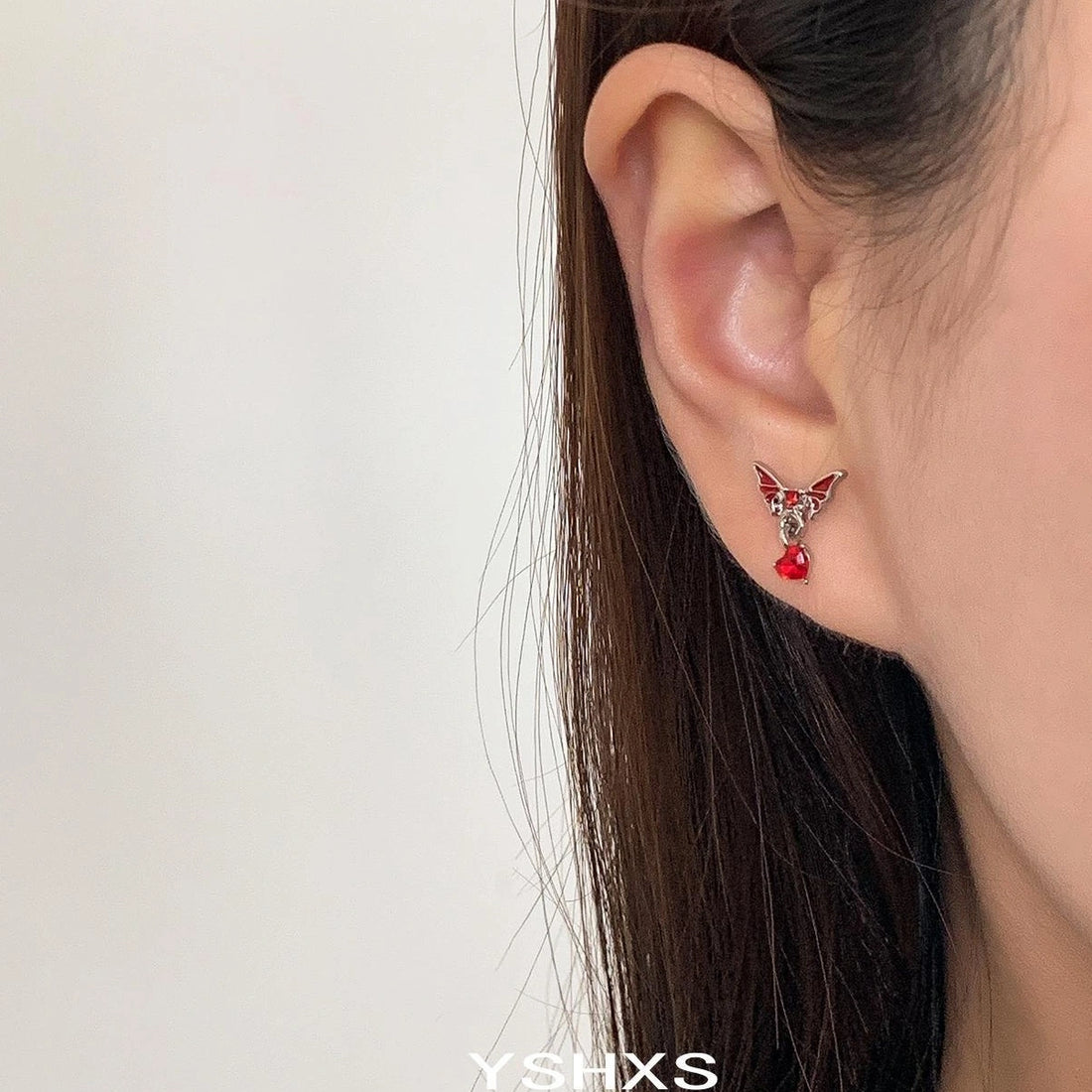 Accessories Red Zircon Stud Earrings With Wing Design