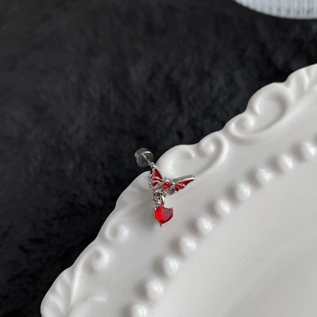 Accessories Red Zircon Stud Earrings With Wing Design