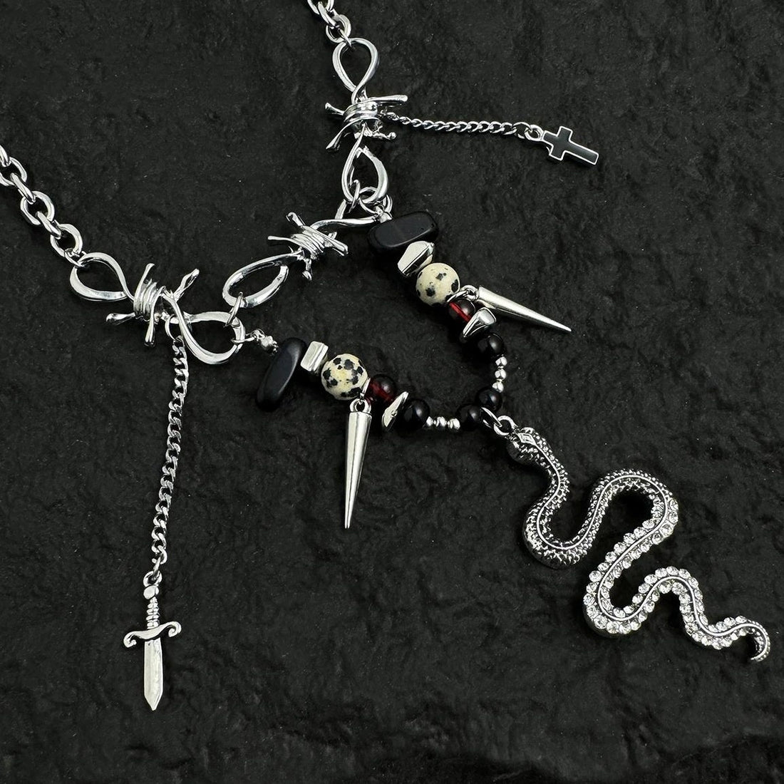Accessories Retro Punk Snake Chain Fringe Beaded Drop Necklace