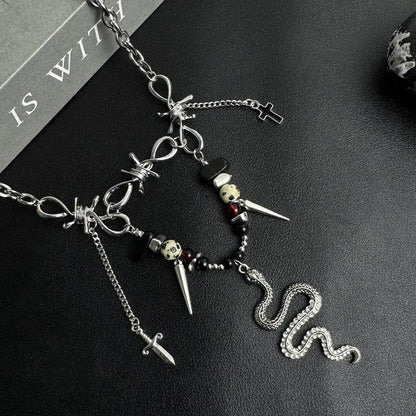 Accessories Retro Punk Snake Chain Fringe Beaded Drop Necklace