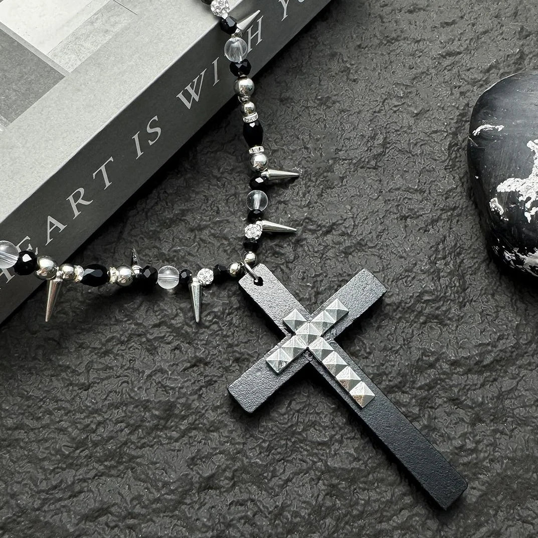 Accessories Rivet Cross Pendant Drop Necklace