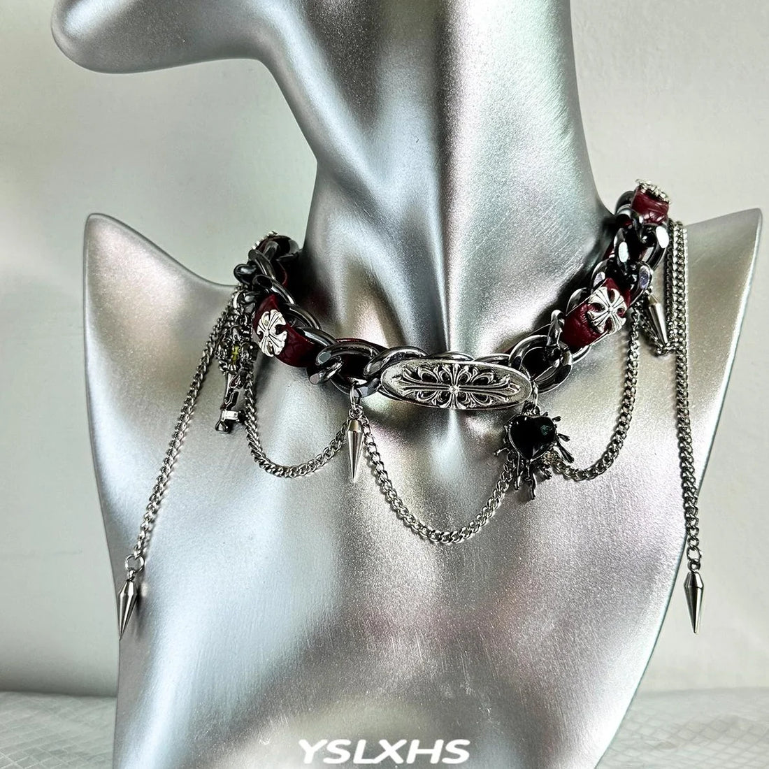 Accessories Rivet Metal Leather Choker Punk Gothic Collar Chain