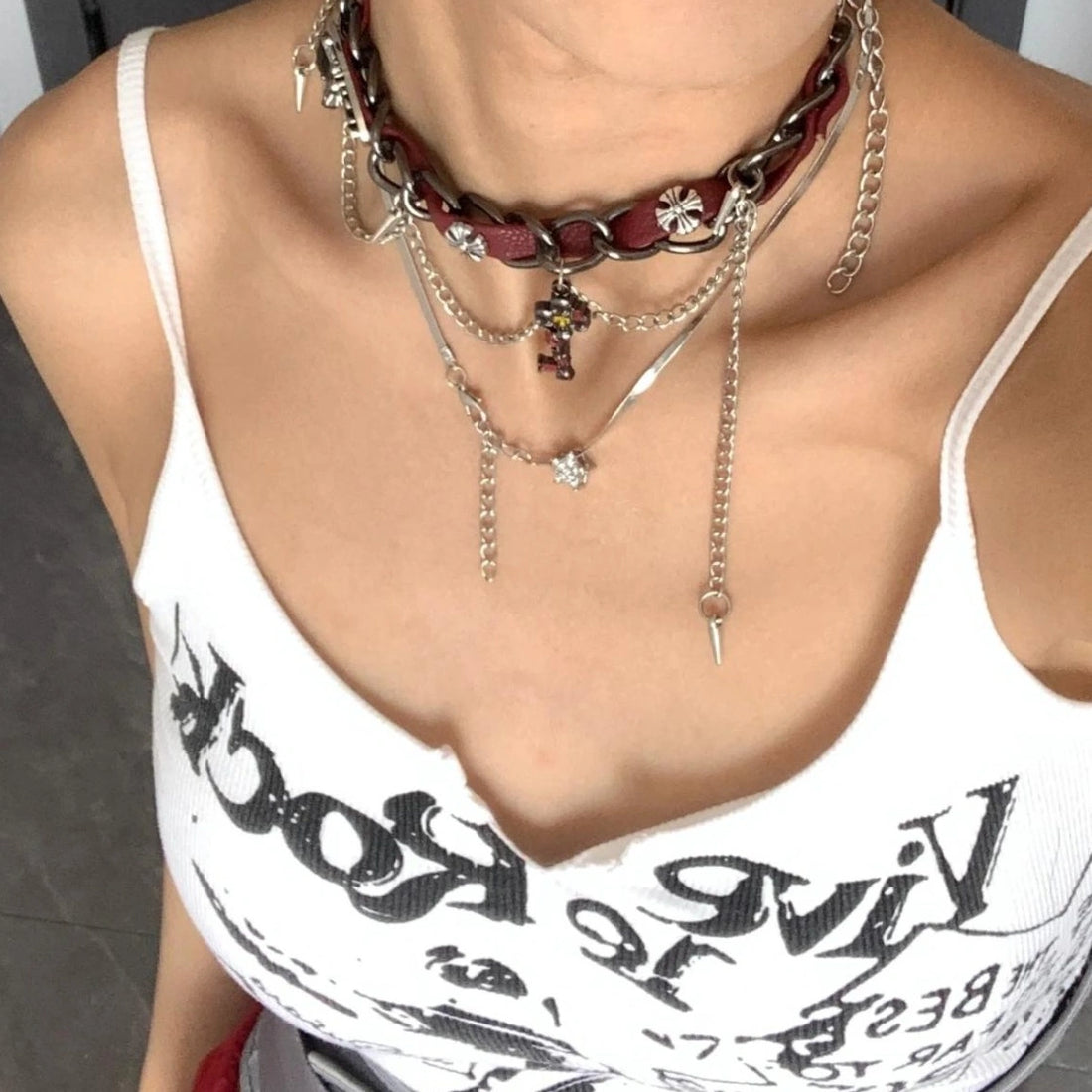 Accessories Rivet Metal Leather Choker Punk Gothic Collar Chain