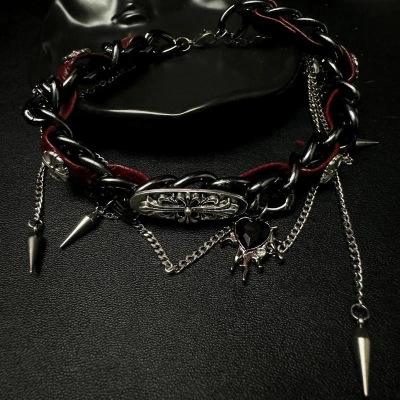 Accessories Rivet Metal Leather Choker Punk Gothic Collar Chain