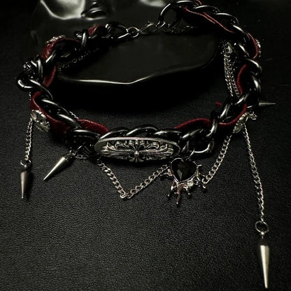 Accessories Rivet Metal Leather Choker Punk Gothic Collar Chain