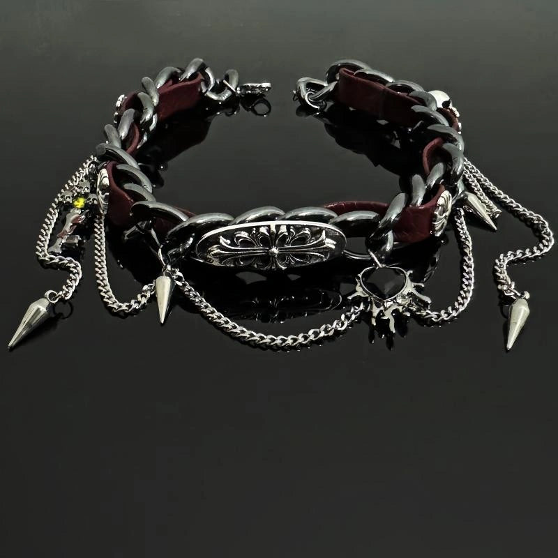 Accessories Rivet Metal Leather Choker Punk Gothic Collar Chain