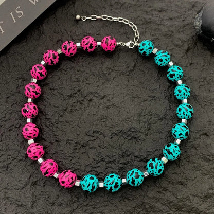 Accessories Rubber Bead Leopard Print Statement Necklace