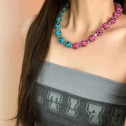 Accessories Rubber Bead Leopard Print Statement Necklace