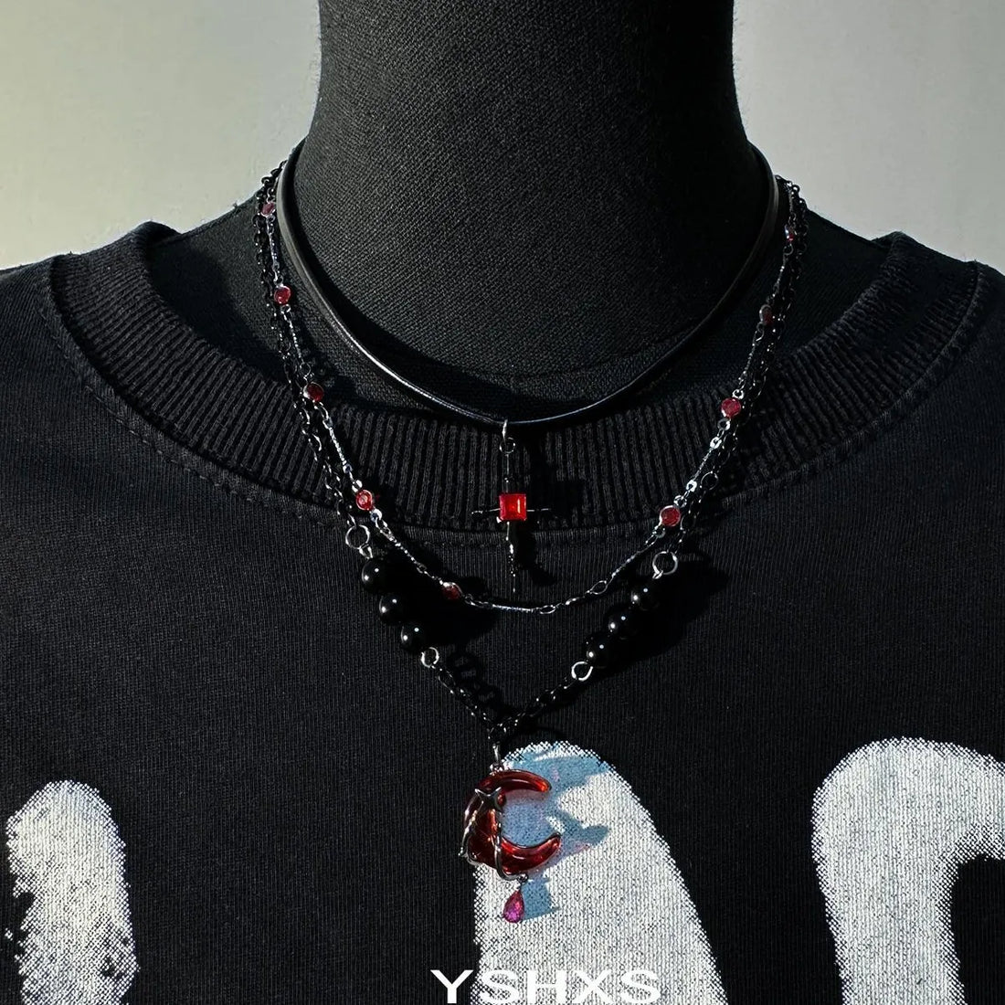 Accessories Scarlet Crescent Gothic Layered Necklace