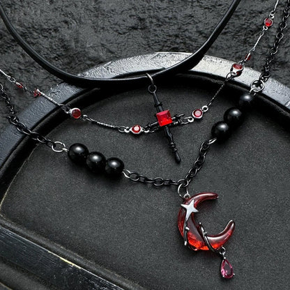 Accessories Scarlet Crescent Gothic Layered Necklace