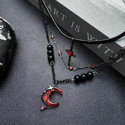 Accessories Scarlet Crescent Gothic Layered Necklace