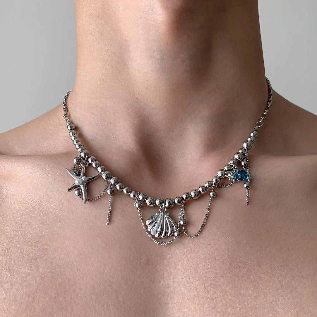 Accessories Seashell Starfish Metal Fringe Beaded Necklace