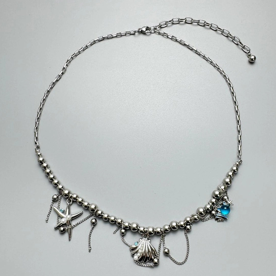 Accessories Seashell Starfish Metal Fringe Beaded Necklace