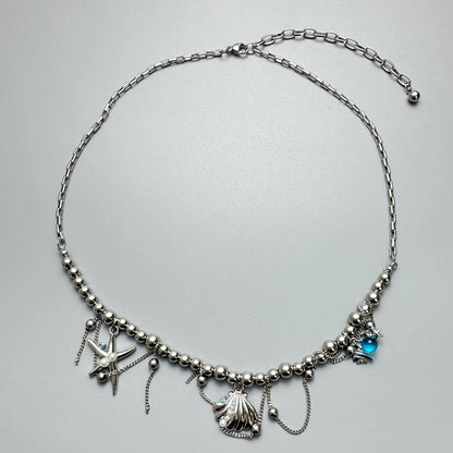 Accessories Seashell Starfish Metal Fringe Beaded Necklace
