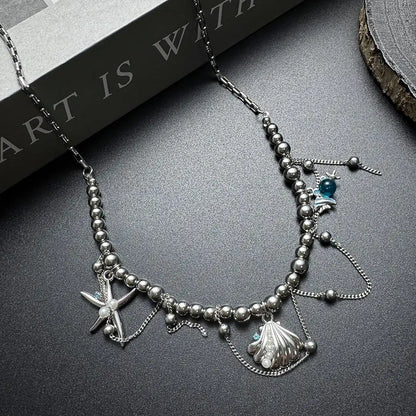 Accessories Seashell Starfish Metal Fringe Beaded Necklace