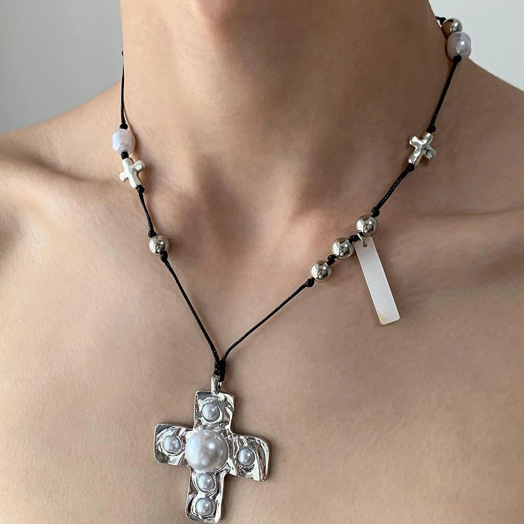 Accessories Silver Pearl Cross Pendant Necklace