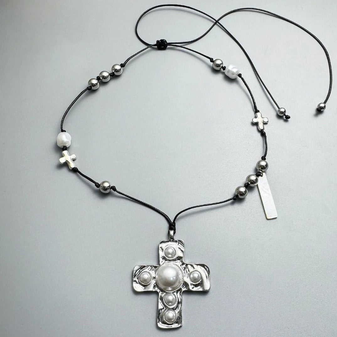 Accessories Silver Pearl Cross Pendant Necklace