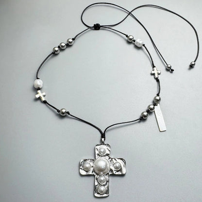Accessories Silver Pearl Cross Pendant Necklace