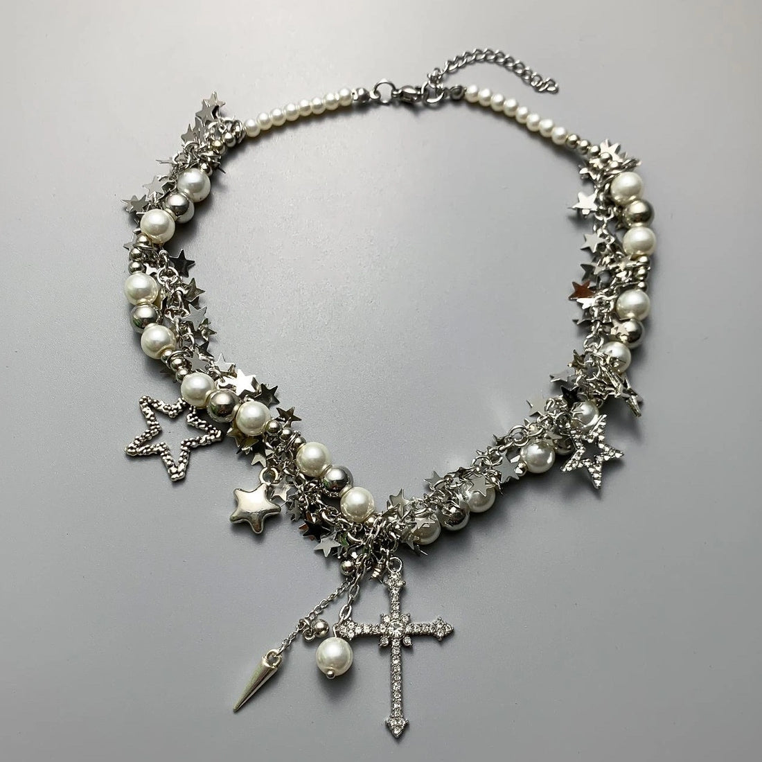 Accessories Silver Star Cross Tassel Layering Necklace