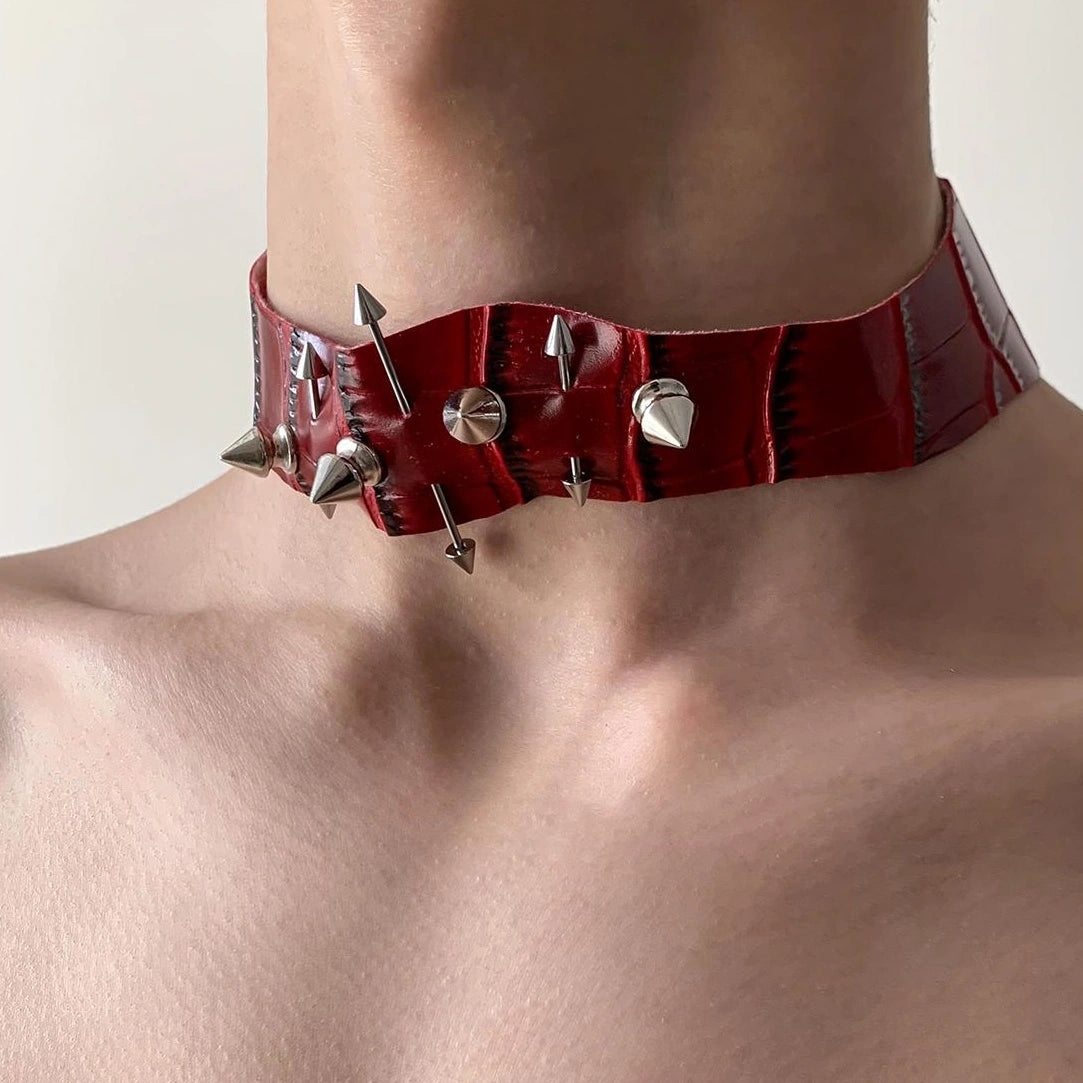 Accessories Snake Pattern Leather Choker With Irregular Rivets