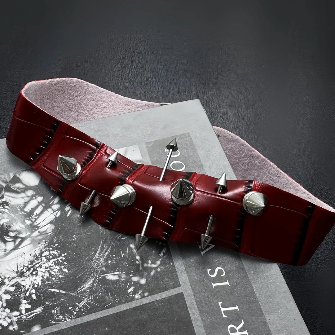 Accessories Snake Pattern Leather Choker With Irregular Rivets