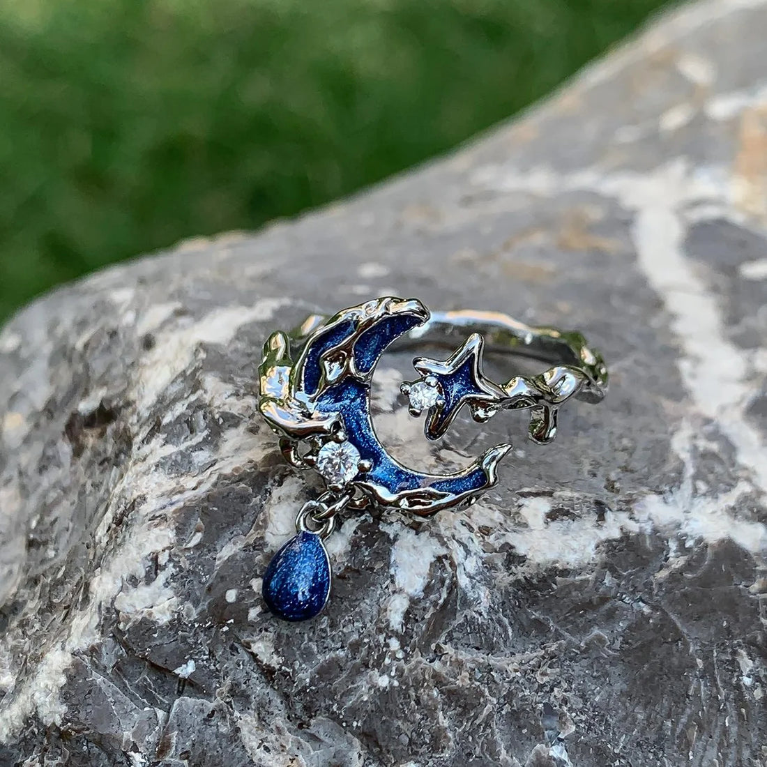 Accessories Textured Enamel Moon Adjustable Ring