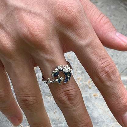 Accessories Textured Enamel Moon Adjustable Ring