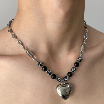 Accessories Textured Heart Locket Beaded Choker Necklace
