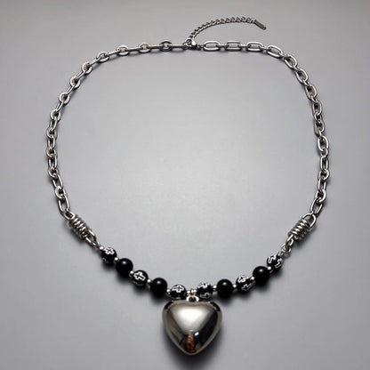 Accessories Textured Heart Locket Beaded Choker Necklace