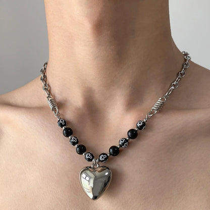 Accessories Textured Heart Locket Beaded Choker Necklace