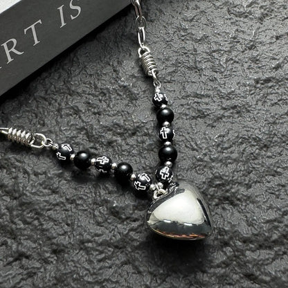 Accessories Textured Heart Locket Beaded Choker Necklace