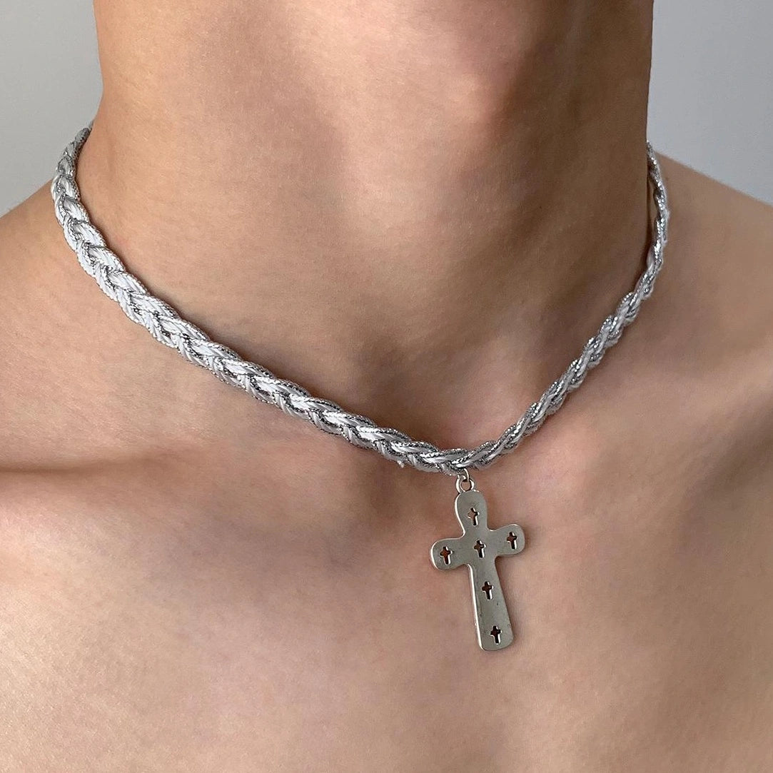 Accessories Twisted Cross Pendant Silver Chain Necklace