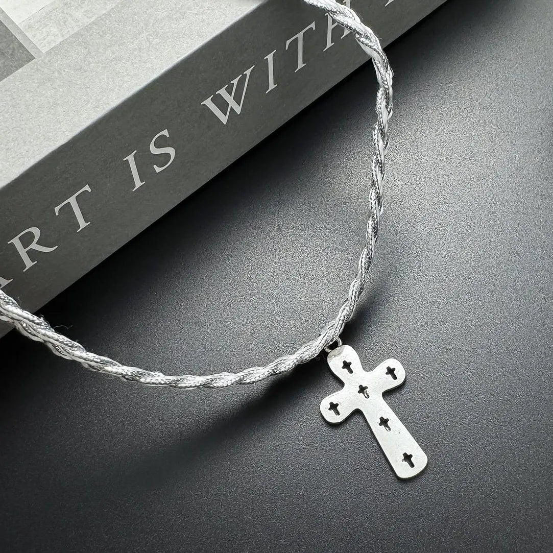Accessories Twisted Cross Pendant Silver Chain Necklace