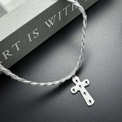 Accessories Twisted Cross Pendant Silver Chain Necklace
