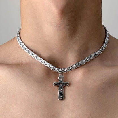 Accessories Twisted Cross Pendant Silver Chain Necklace
