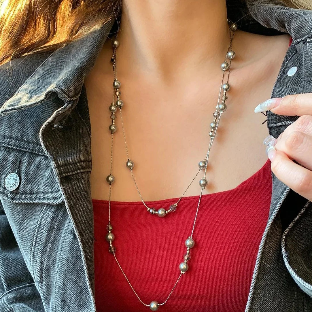 Accessories Versatile Grey Pearl Lariat Necklace