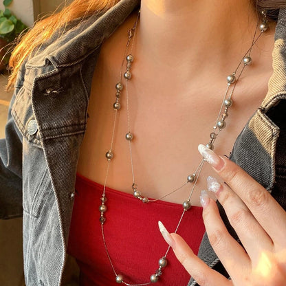 Accessories Versatile Grey Pearl Lariat Necklace