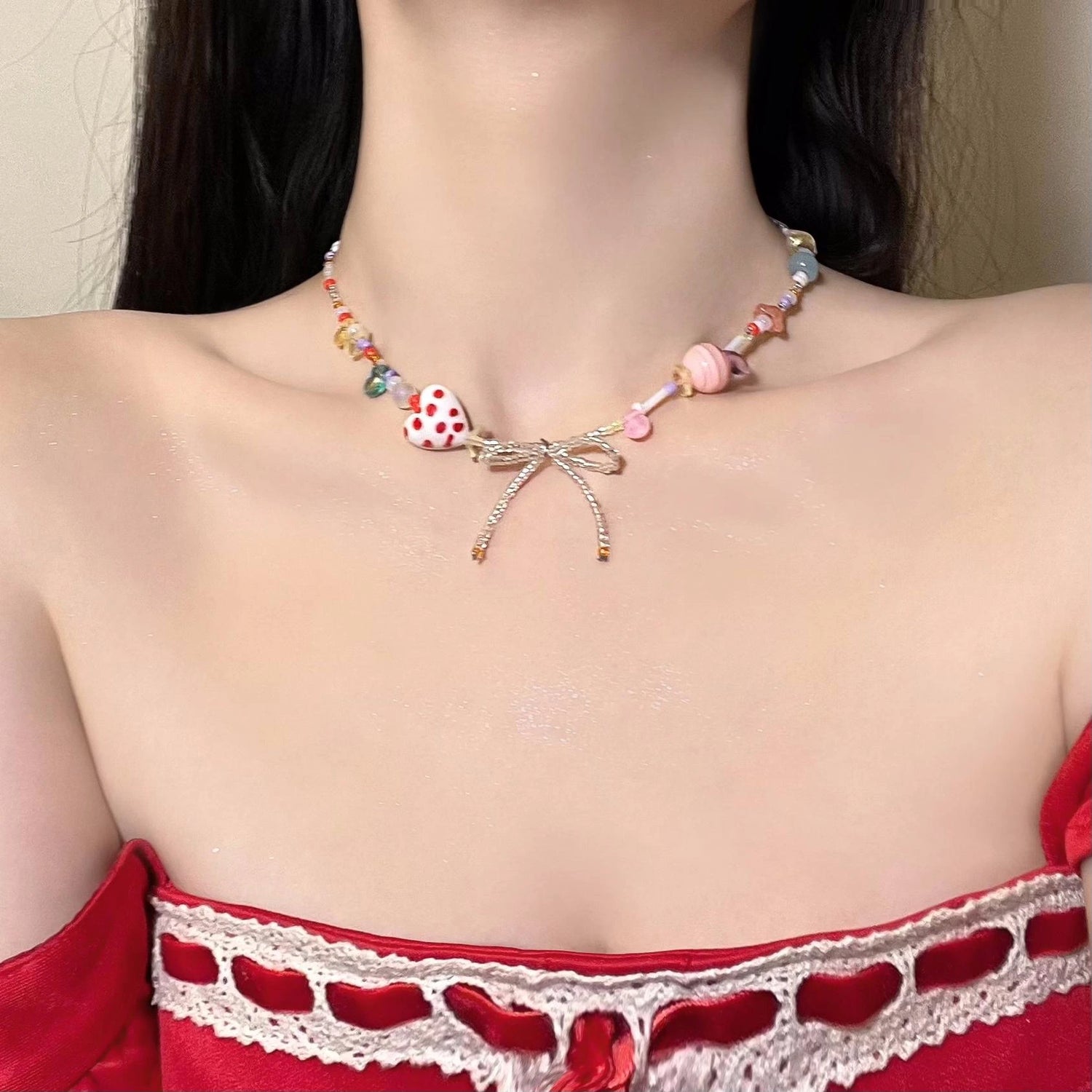 Accessories Vibrant Dopamine Summer 琉璃珠 V-neck 项链