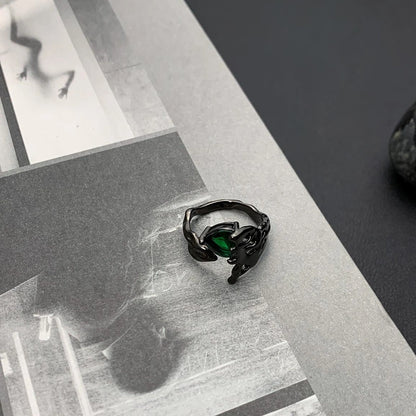 Accessories Vintage Art Deco Emerald Hollow Geometric Adjustable Ring