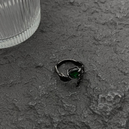 Accessories Vintage Art Deco Emerald Hollow Geometric Adjustable Ring